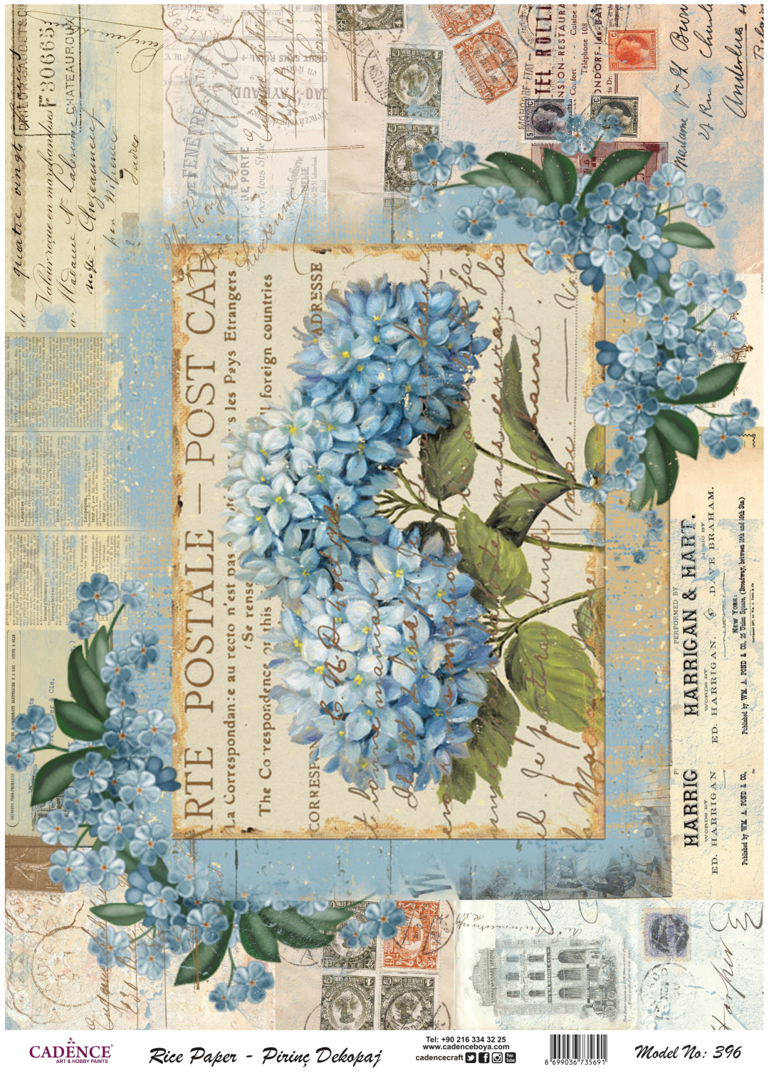Cadence Reispapier Decoupage 396 30x42 cm Hortensie