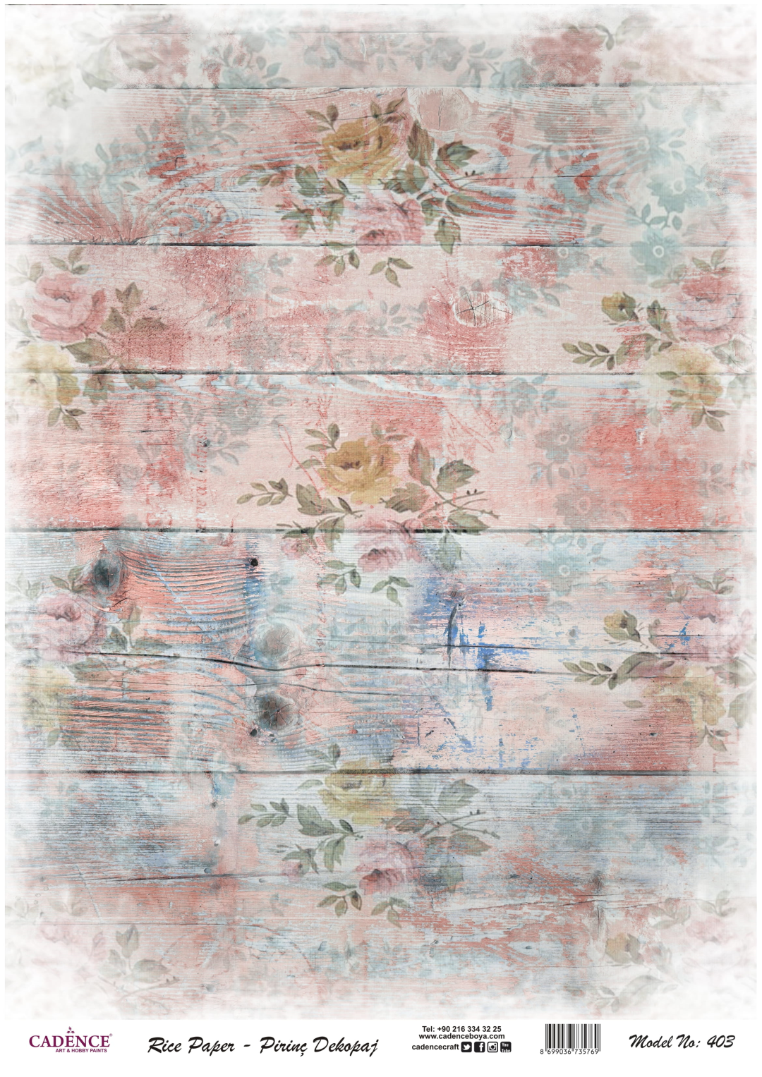 Cadence Rice Decoupage Paper 403 30x42 cm Roses Wood
