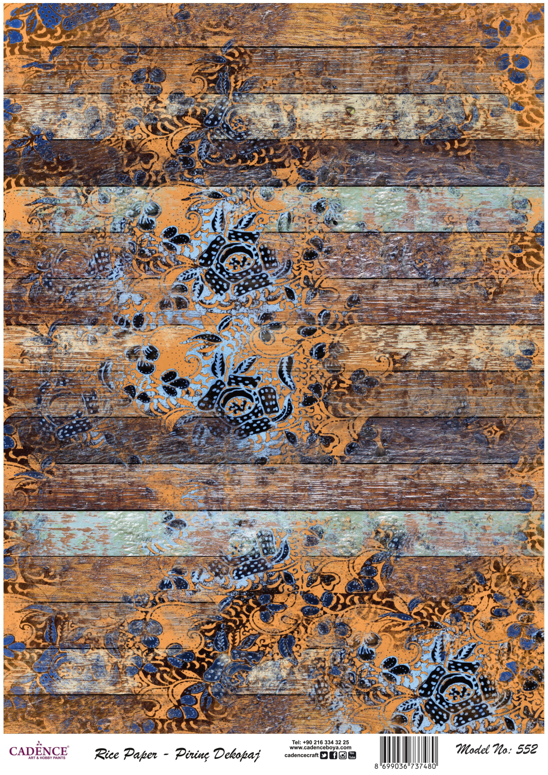 Cadence Rice Decoupage Paper 552 30x42 cm Blue Wood