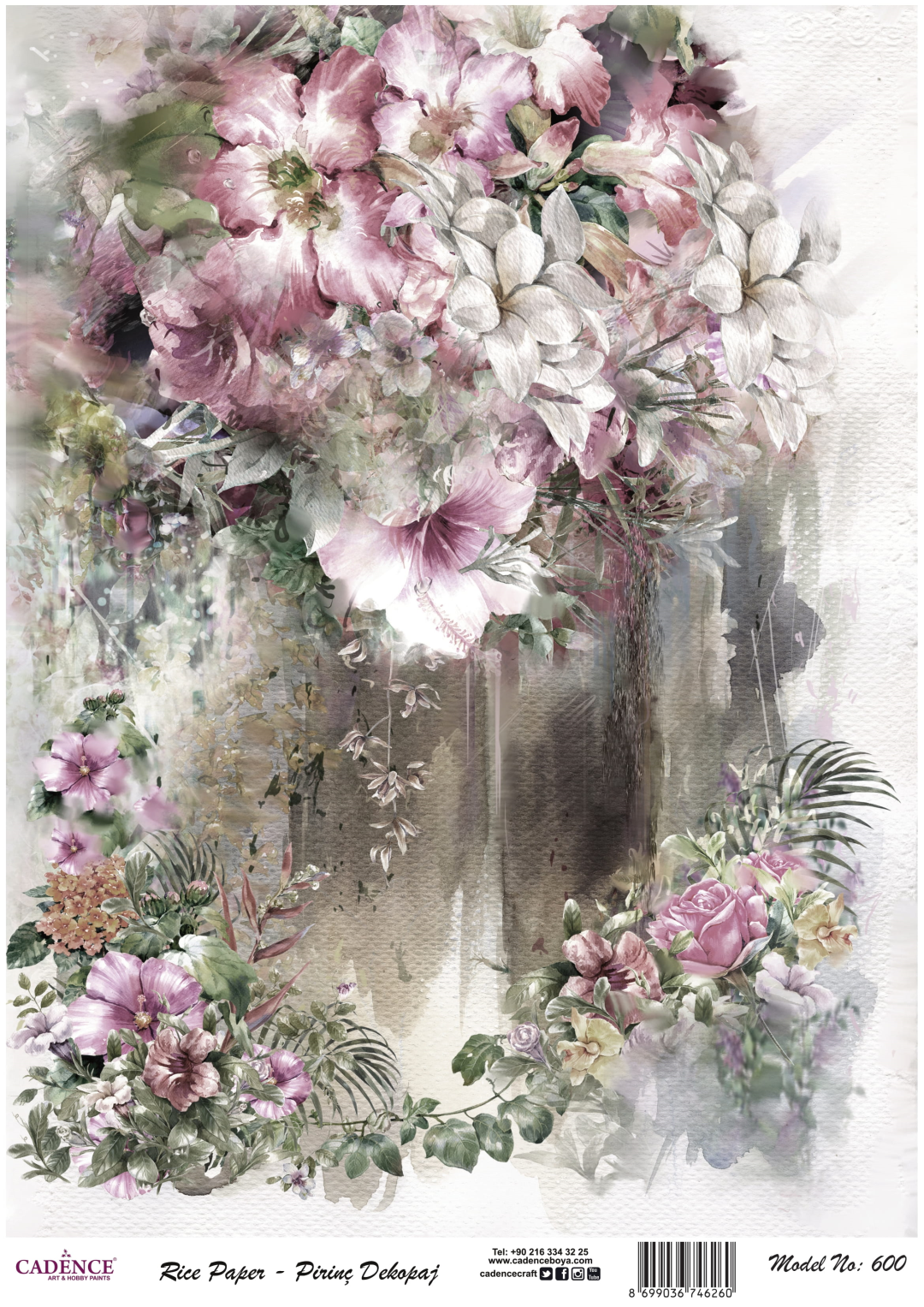 Cadence Rijst Decoupagepapier 600 30x42 cm Bloemenvaas Aquarel