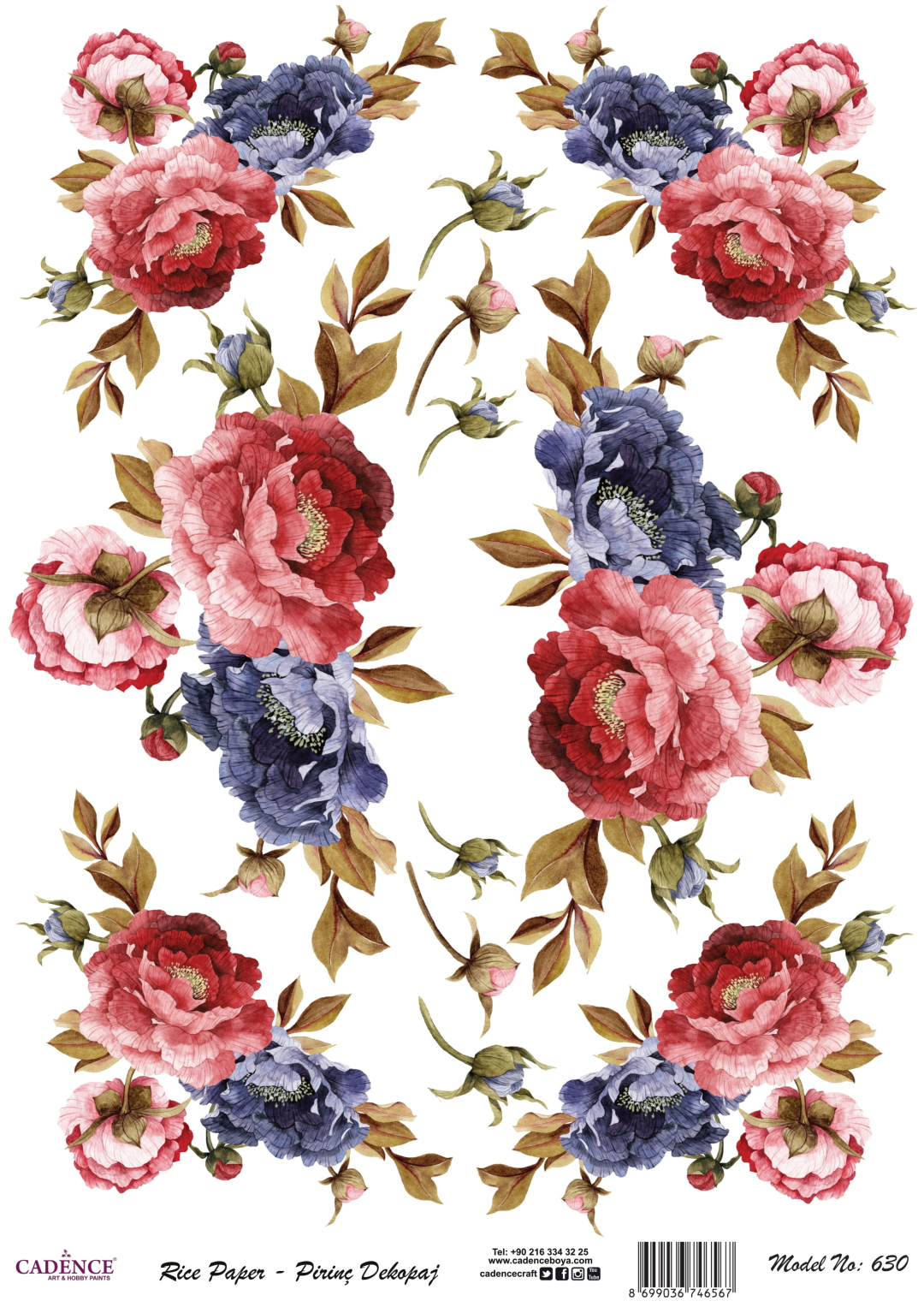 Cadence Rijst Decoupagepapier 630 30x42 cm Pioenrozen