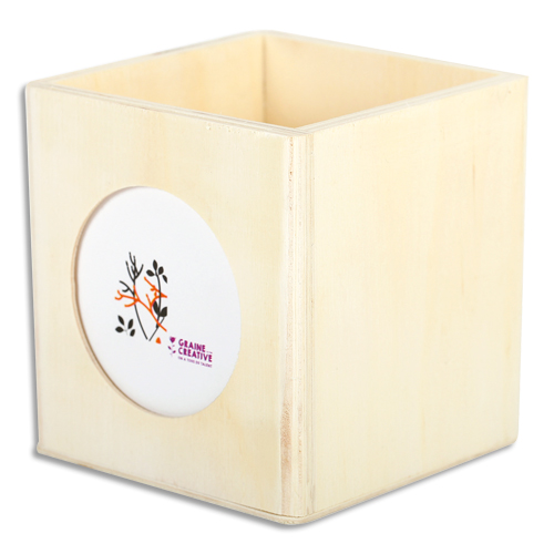 GC Houten Pennenbak met Ronde Fotolijst 10x10x10 cm