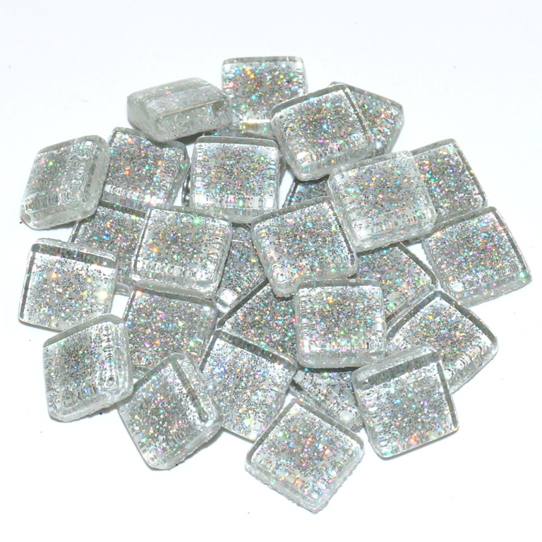 Soft Glas Vierkant Glitter Zilver 100 gr