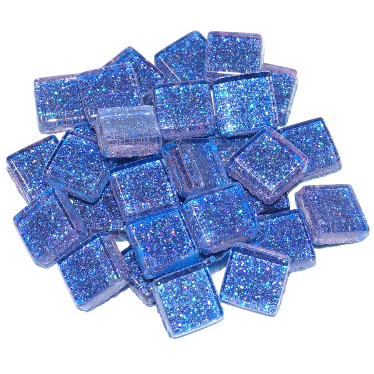 Soft Glas Vierkant Glitzer Blau 100 g