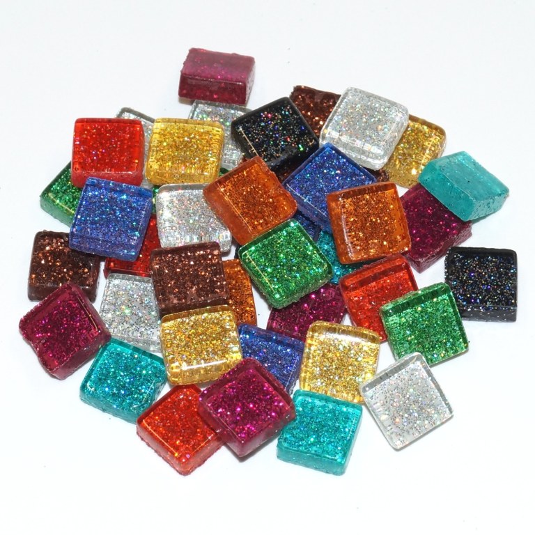 Weiches Glas-Vierkant, Glitzer-Mix, Bunt, 100 g