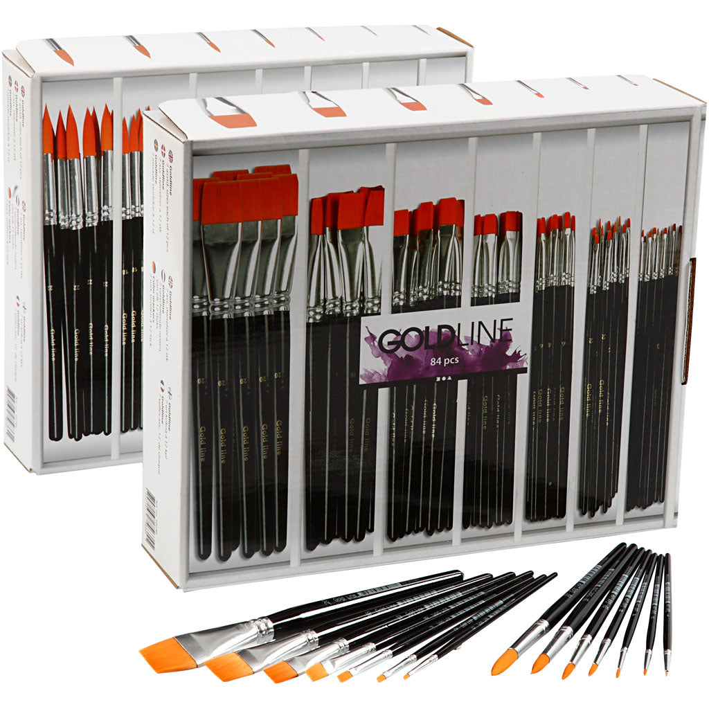 CC Gold Line Acrylic Brushes Round and Flat, 168 pieces