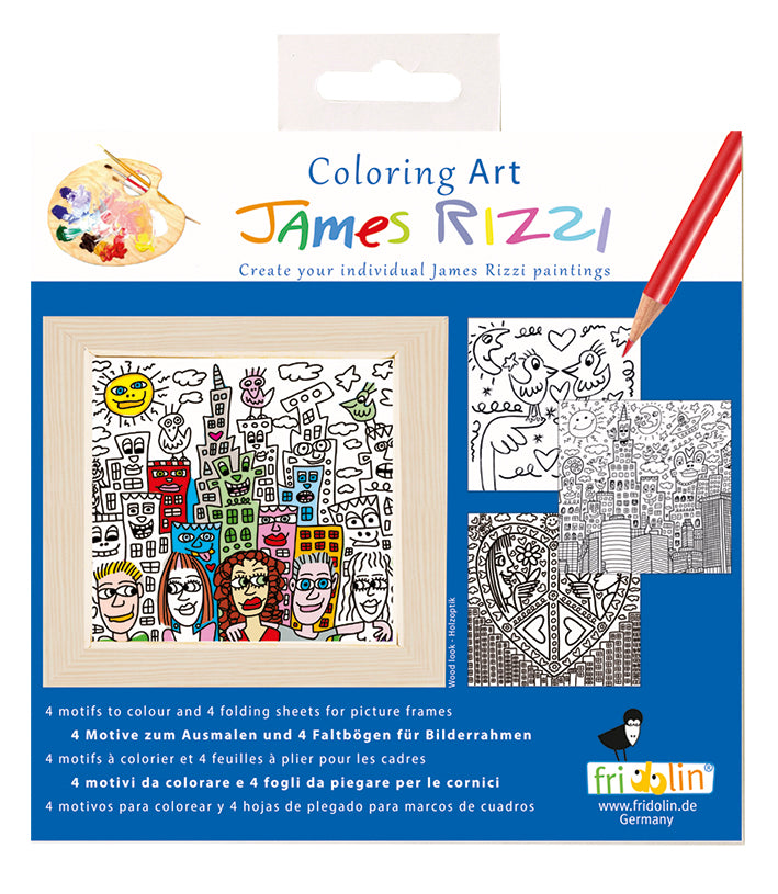 Fridolin Coloring Art Kit 4 Ausmalbilder mit Rahmen 15x15 cm James Rizzi