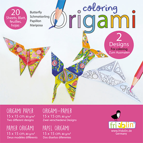 Fridolin Origami Kleuren Set 15x15 cm 20 vel 80 gr 2 modellen Vlinder