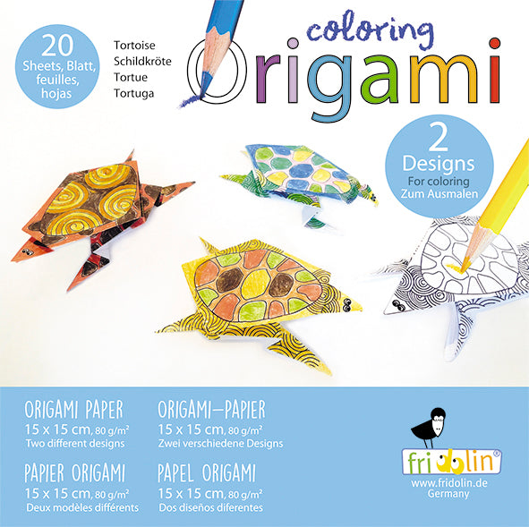 Fridolin Origami Farben Set 15x15 cm 20 Blatt 80 g 2 Modelle Schildkröte