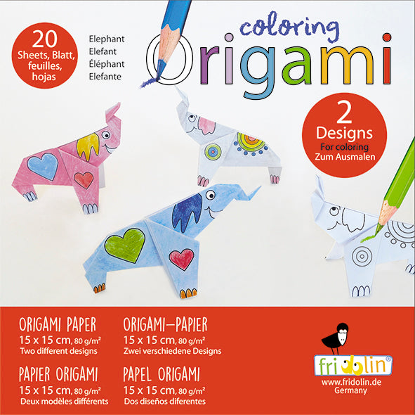 Fridolin Origami Kleuren Set 15x15 cm 20 vel 80 gr 2 modellen Olifant