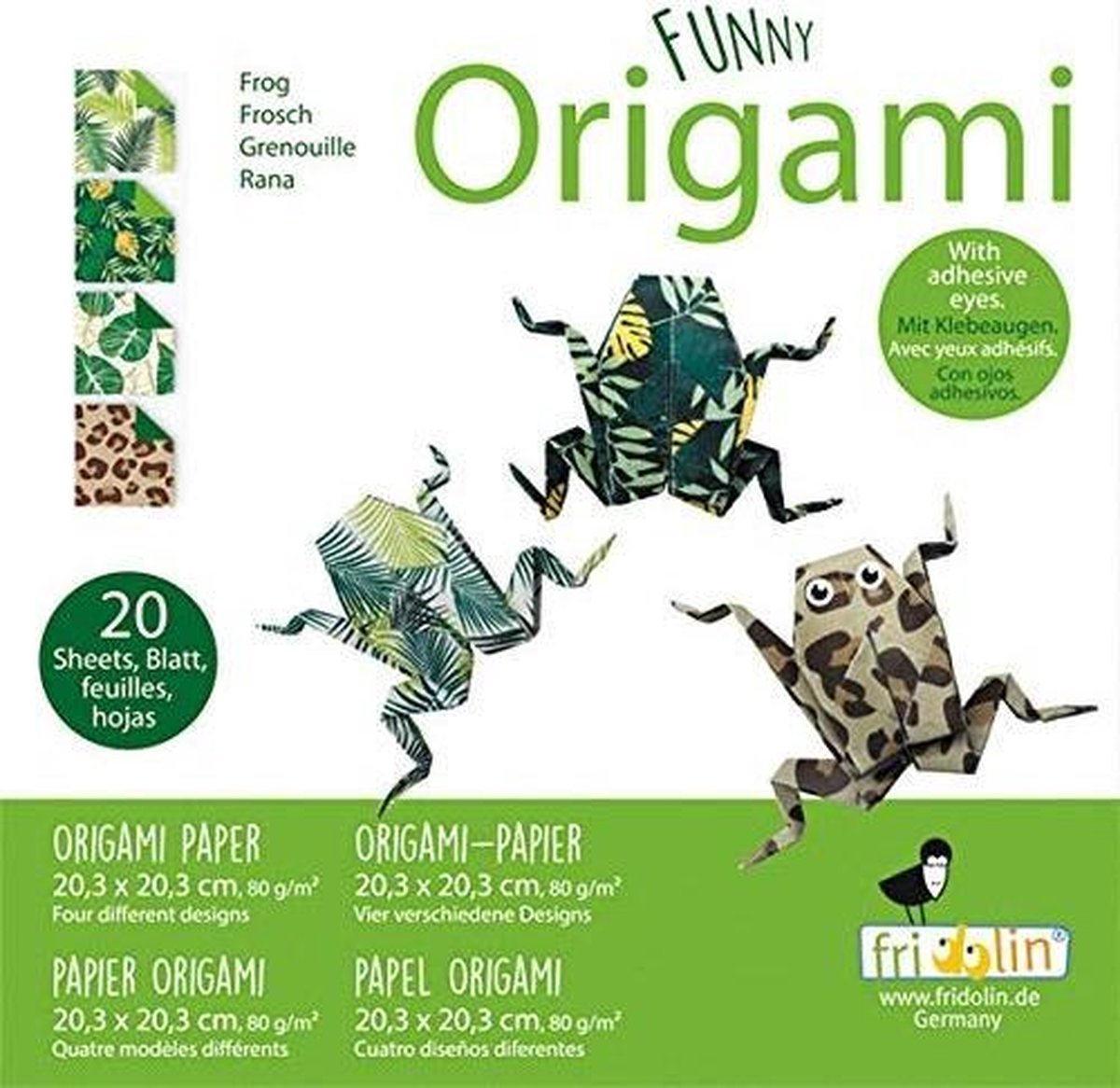 Fridolin Funny Origami 20x20 cm 20 vel 80 gr. Kikkers