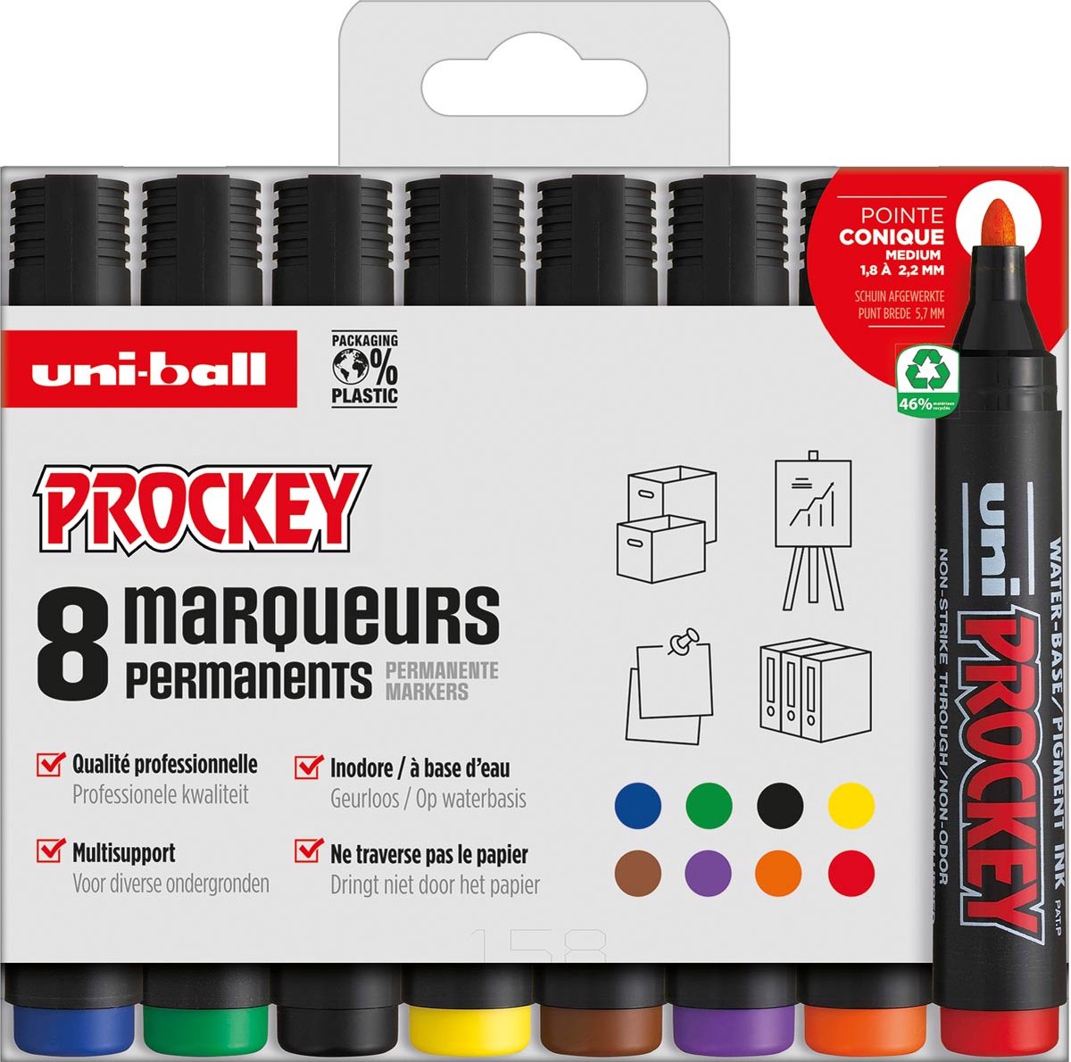 Prockey Permanent Marker Set Keilspitze 5,7 mm 8 Stück