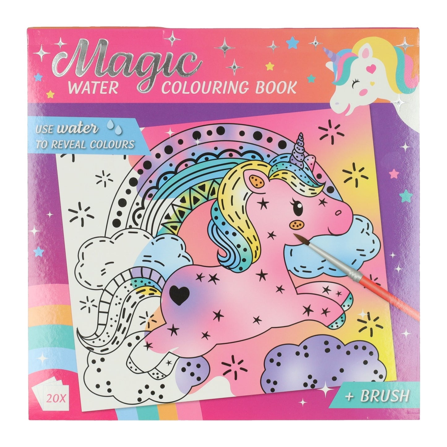 Wins Magic Wasserfarben-Malbuch Einhorn 20 Blatt 24 x 20,5 x 3 cm