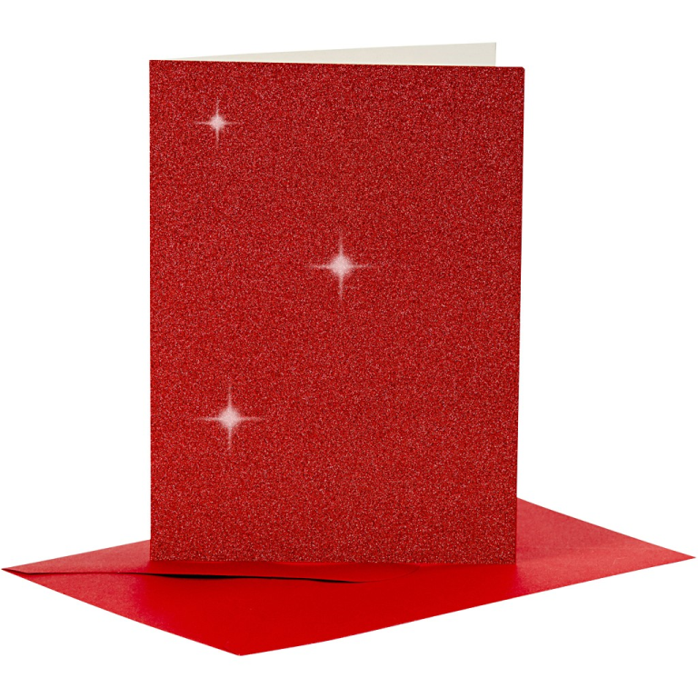 CC Kaarten & Enveloppen 10,5x15 cm Glitter Rood 4 stuks