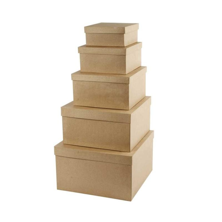 CC Square Hat Boxes Set of 5 h: 8-17.5 cm