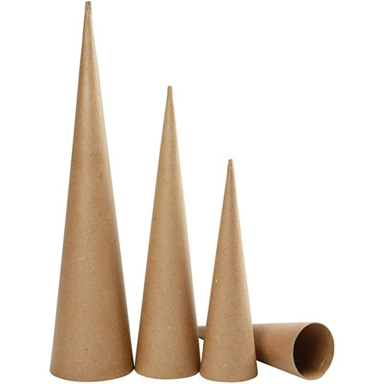 CC Papier-mâché Tall Cones Set of 3 Pieces, H: 30-40-50 cm