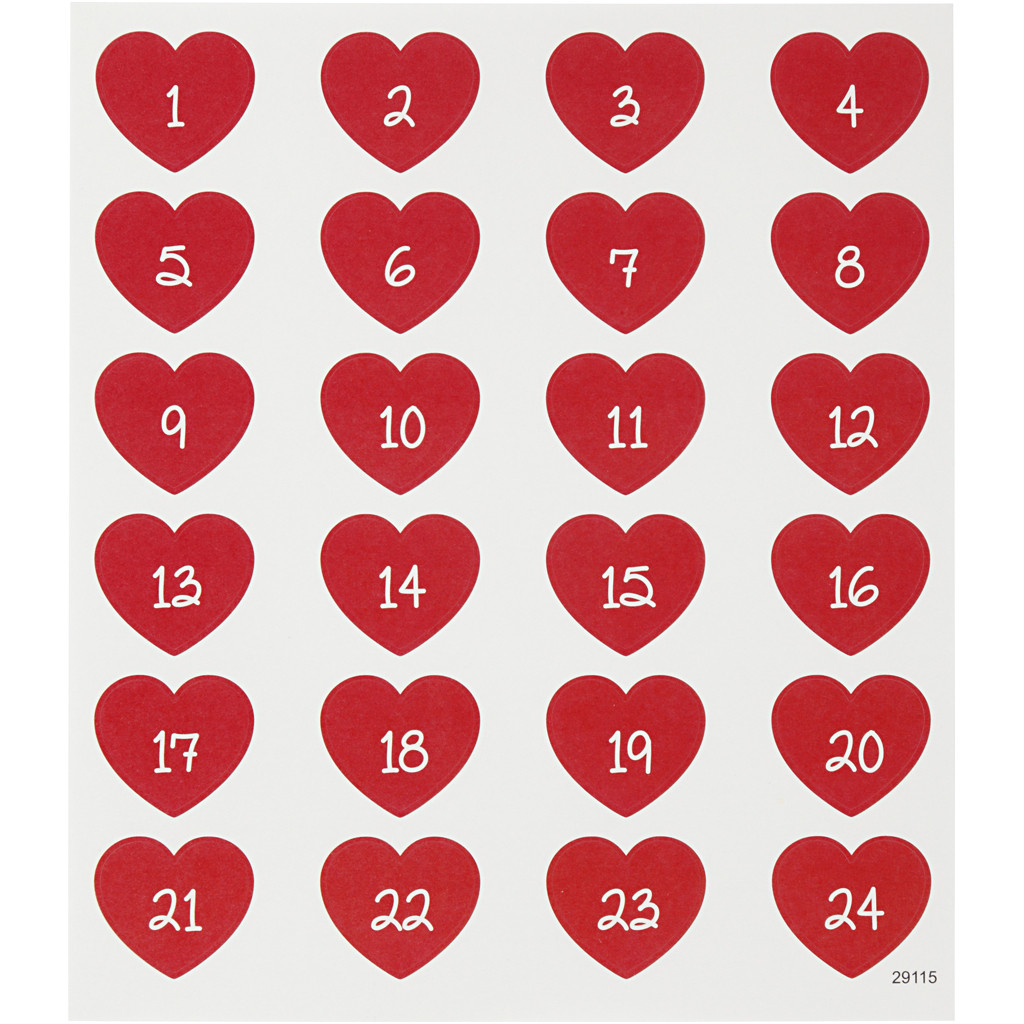 CC Stickerbogen Weiche Zahlen Rot Advent 15x16,5 cm 24 Stück