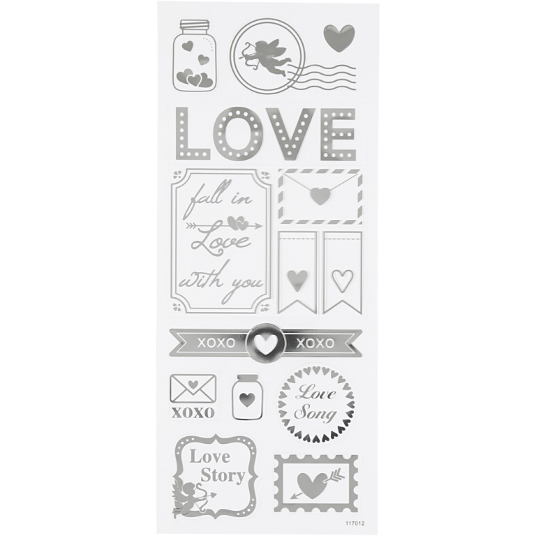 CC Stickers Love 10x24 cm Zilver 14 stuks