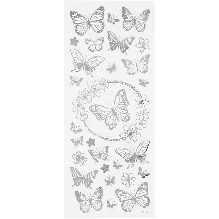 CC Stickers Vlinders 10x24 cm Zilver 28 stuks