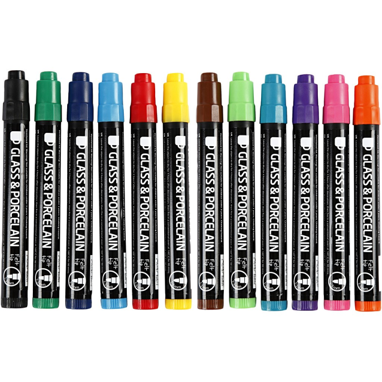 CC Glas- en Porseleinstift Zonder Pomppunt Set 12 stuks