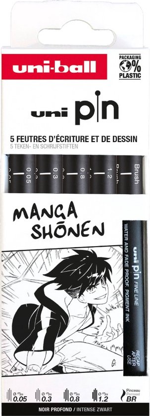 Uni Pin Fineliner Set 5 stuks Manga Shonen