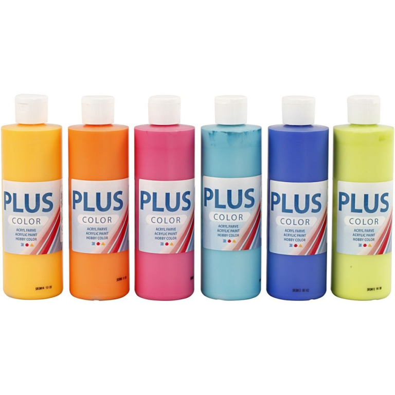 Plus Color Acrylfarbe Set 6x250 ml Farbenfroh