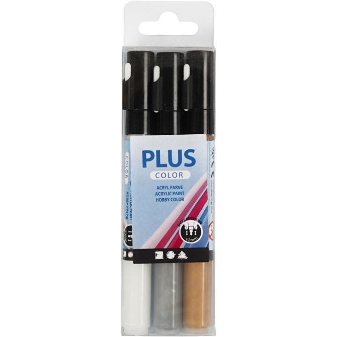 Plus Color Marker Set 0,7 mm Goud Zilver Wit 3 Stuks
