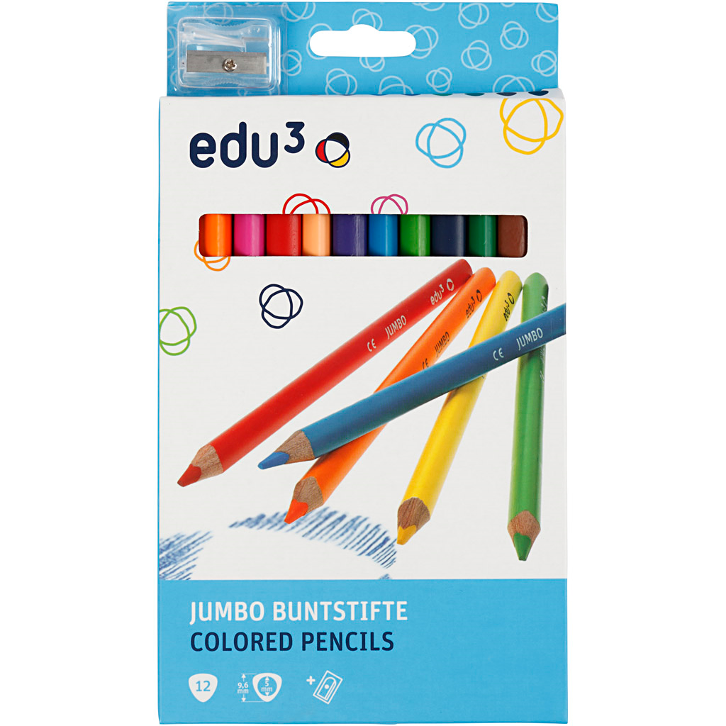 Edu Jumbo Driehoek Kleurpotloden Set Dik 12 stuks