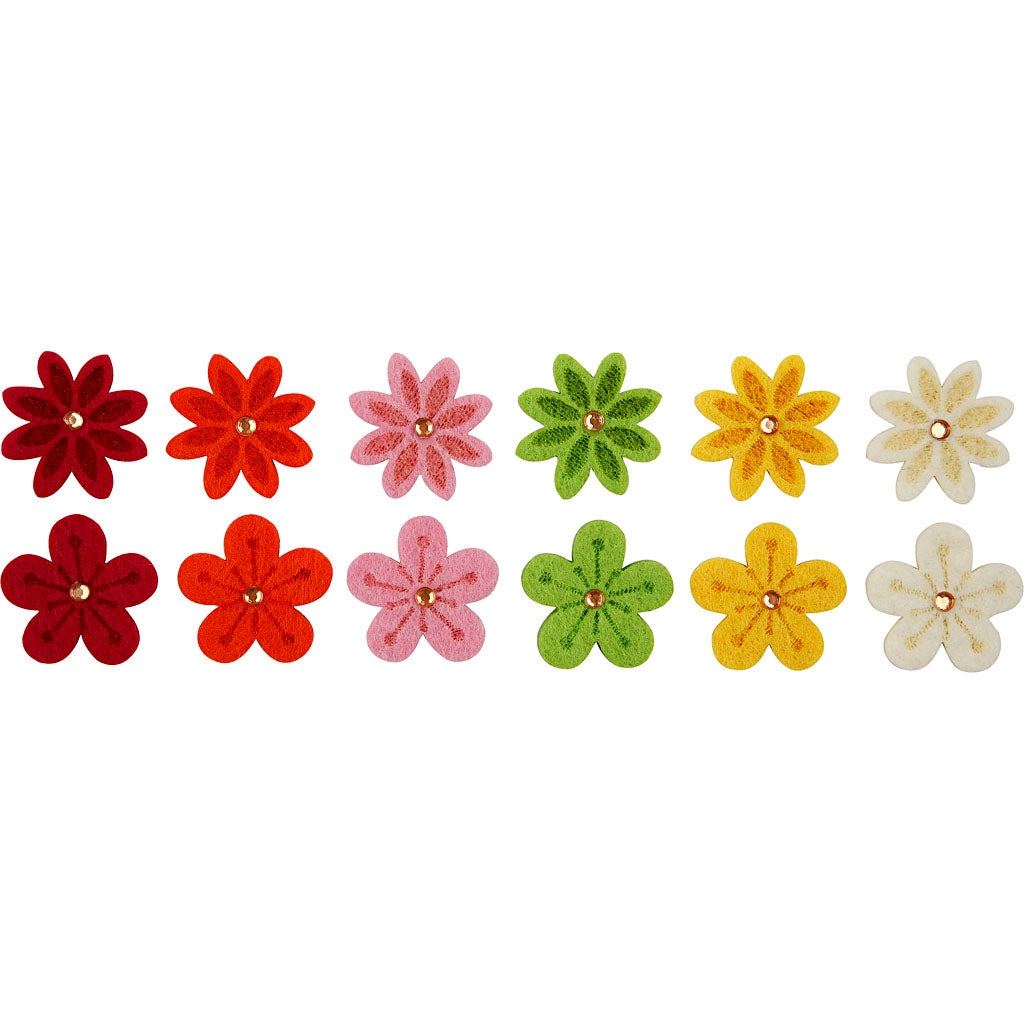 CC Vilten Bloemen met Strasstenen 30 mm 12 stuks