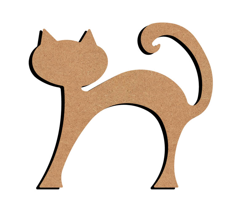 MDF Figuur Kat met Krul Omhoog 15 cm