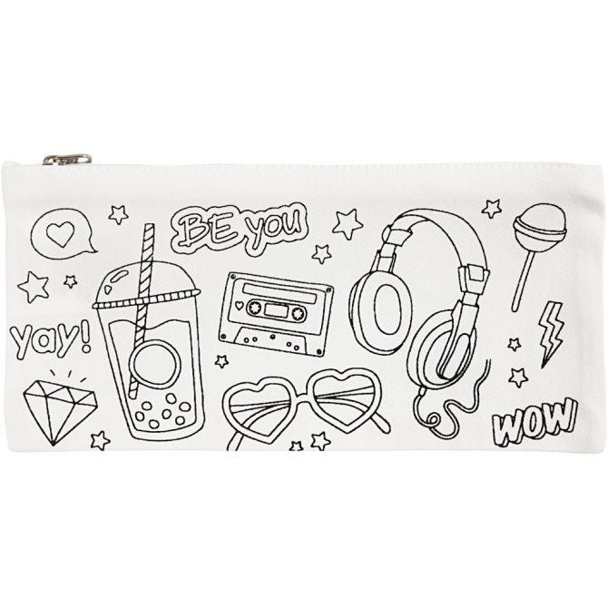 CC Cotton Pencil Case Wow 23 cm White