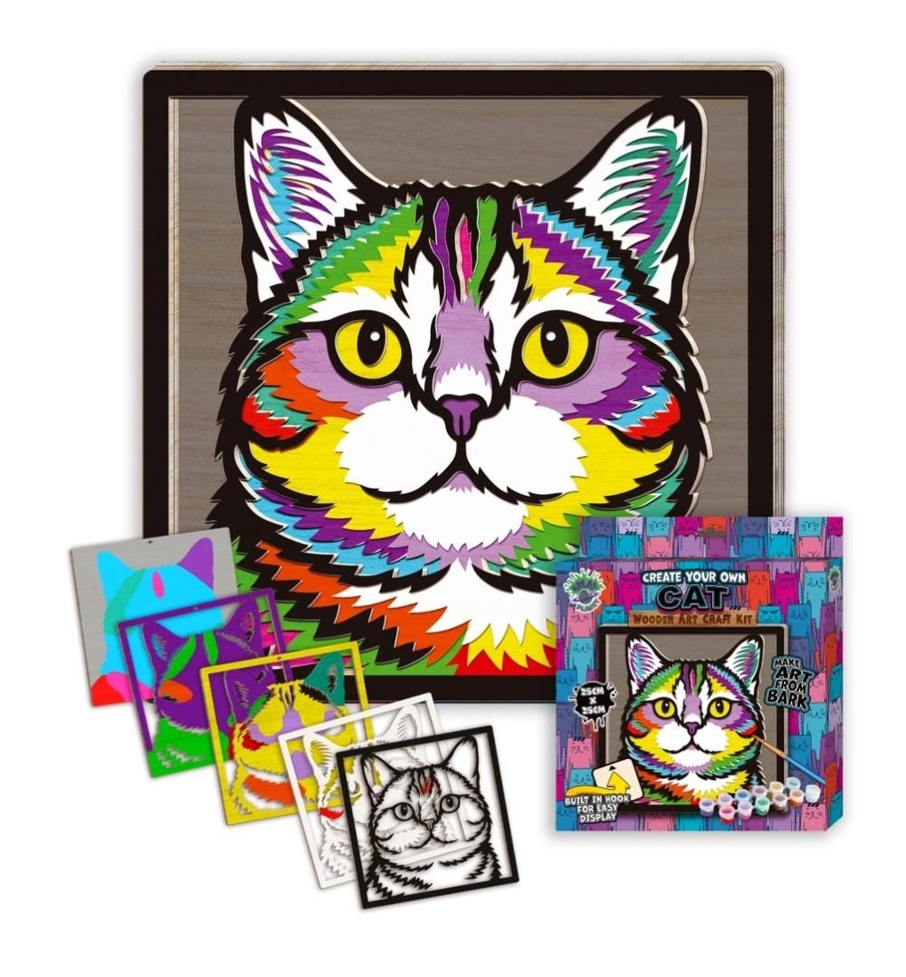 Splat Planet Holz-Kunst-Set Katze 27 x 26 x 3,5 cm