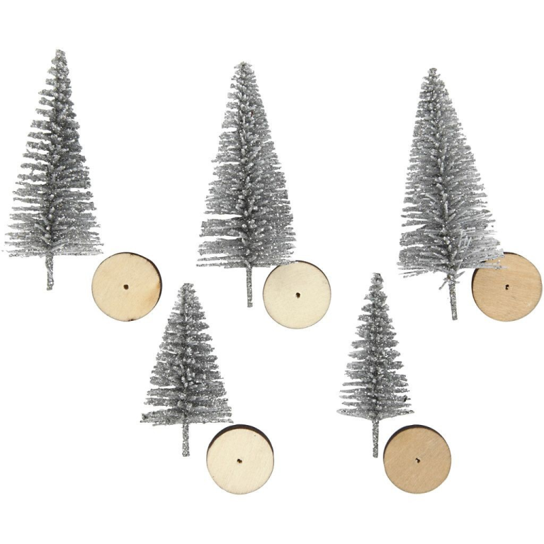 CC Kerstbomen 40-60 mm Zilver 5 stuks