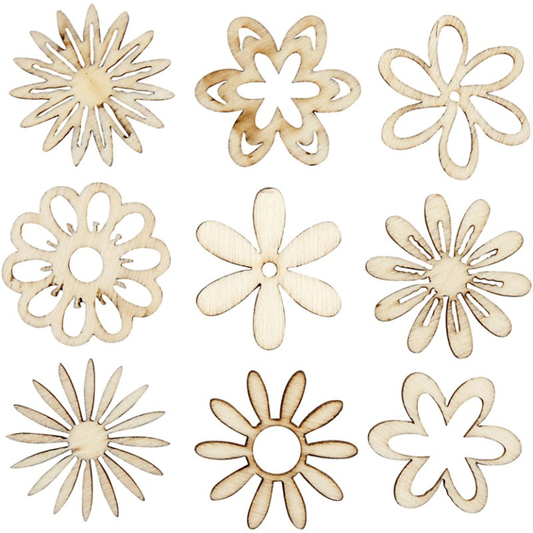 CC Wooden Decorations Flowers 28 mm 45 pieces