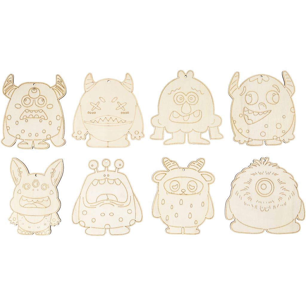 CC Houten Figuren Monster h:12,4 cm 8 stuks