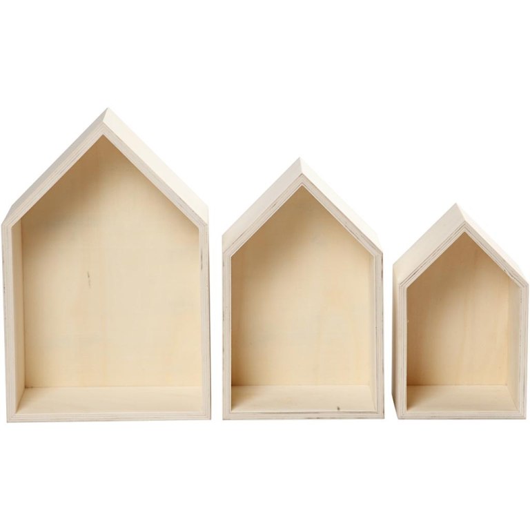 CC Wooden Display Boxes Houses set of 3 pcs h: 20.3-31 cm