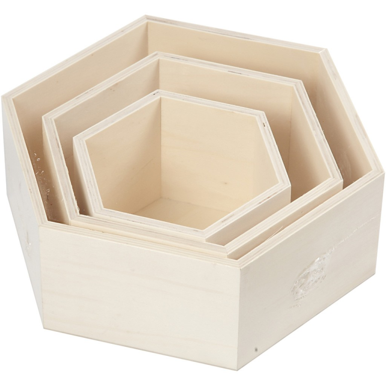 CC Wooden Display Boxes Hexagonal 14.8-24.2 cm 3 pieces