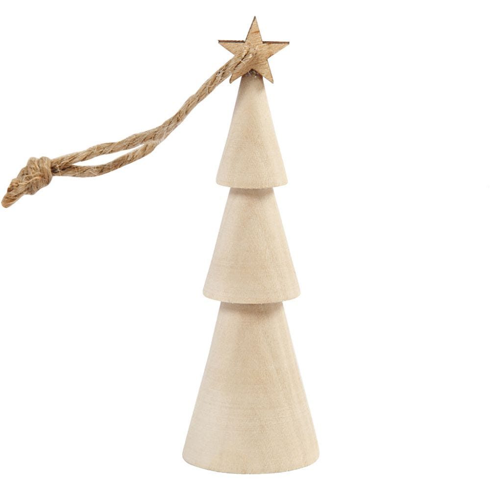 CC Hölzernes Ornament Weihnachtsbaum mit Stern 9 cm