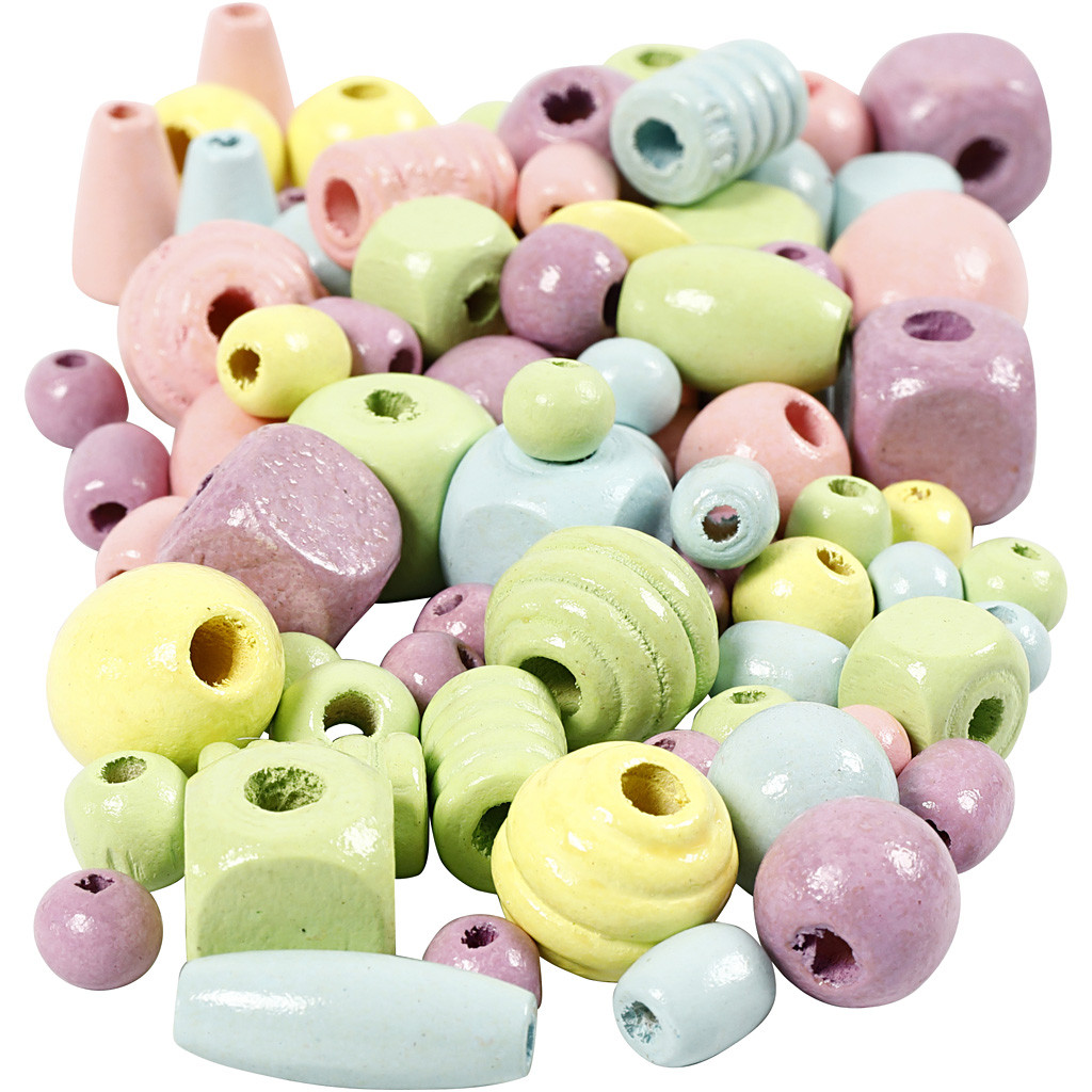 CC Houten Kralen 10-15 mm Pastel 175 gr