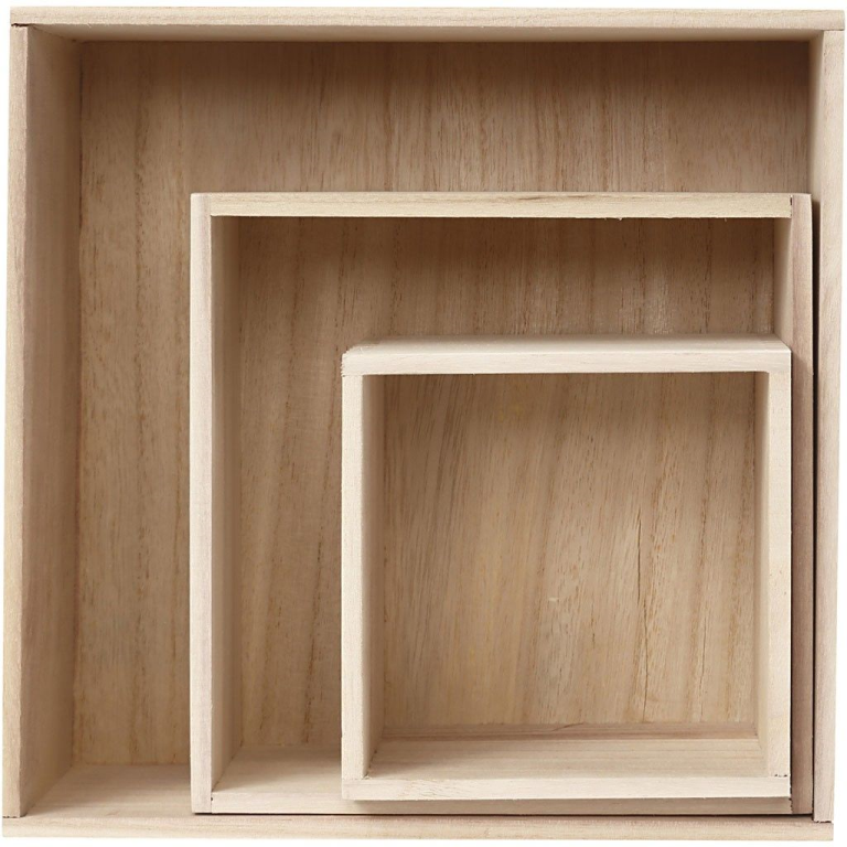 CC Holzkartons Quadratisch 3er-Set h:15-28