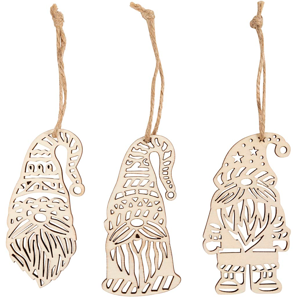 CC Houten Scandinavische Kerstkabouter Hangers 3 stuks