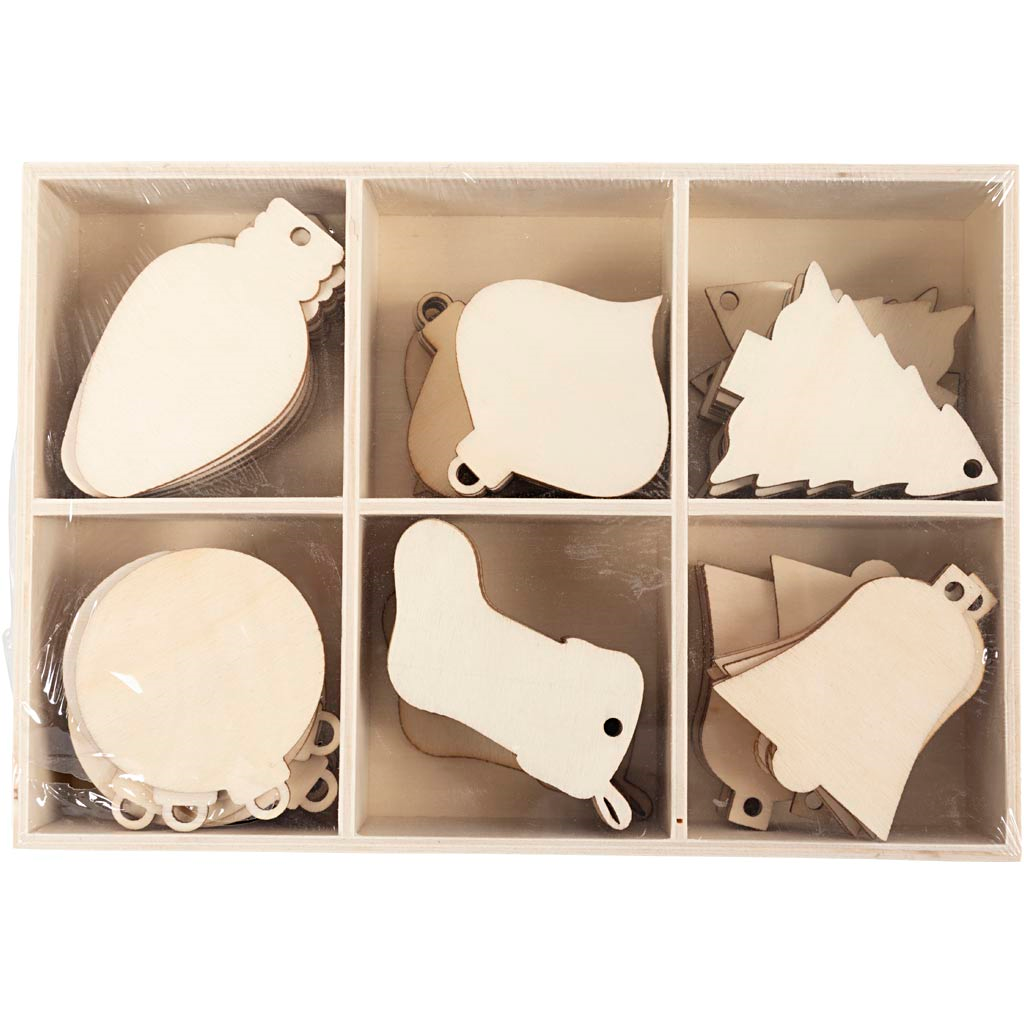 CC Houten Kerst Ornamenten 4-5 cm 90 stuks