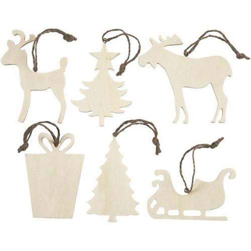 Creativ Company - CC Houten Kerst Ornamenten 6 stuks | GoedkoopsteHobby
