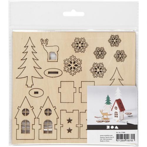 Creativ Company - CC DIY Houten Figuren Huis Bomen Hert l: 15,5cm b: 17cm | GoedkoopsteHobby