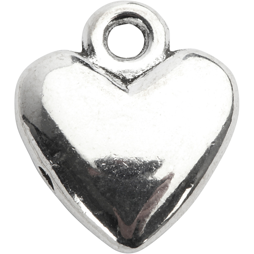 CC Herzförmiger Anhänger 13x15 mm Versilbert 10 Stück