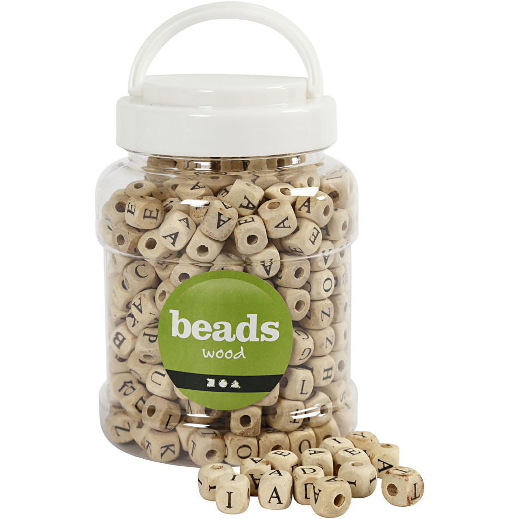 CC Houten Kralen Letters 9x9 mm Naturel 400 stuks