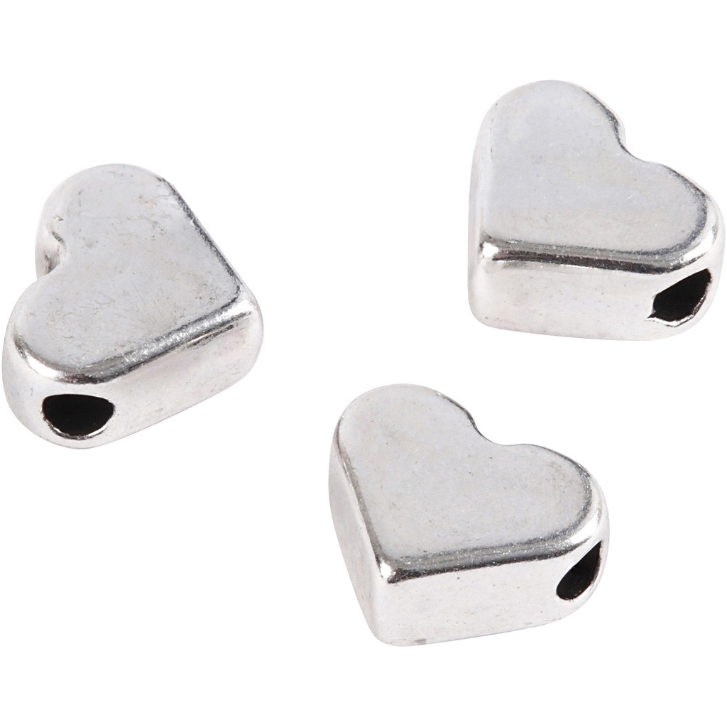 CC Metal Spacer Beads Heart 5.5x7 mm Silver 3 pcs