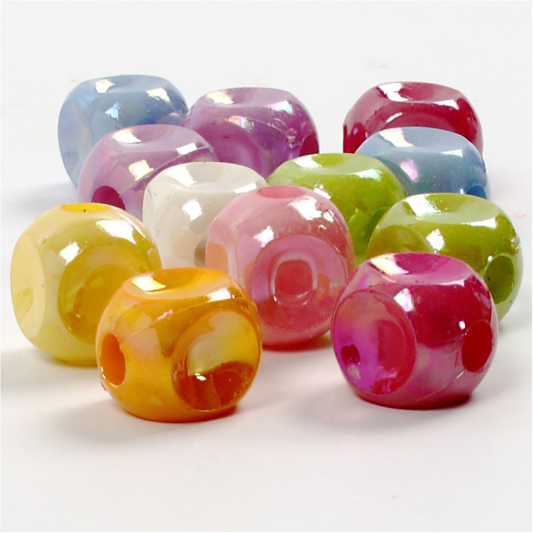 CC Plastic Kralen Vierkant 10x10 mm Multi 90 stuks