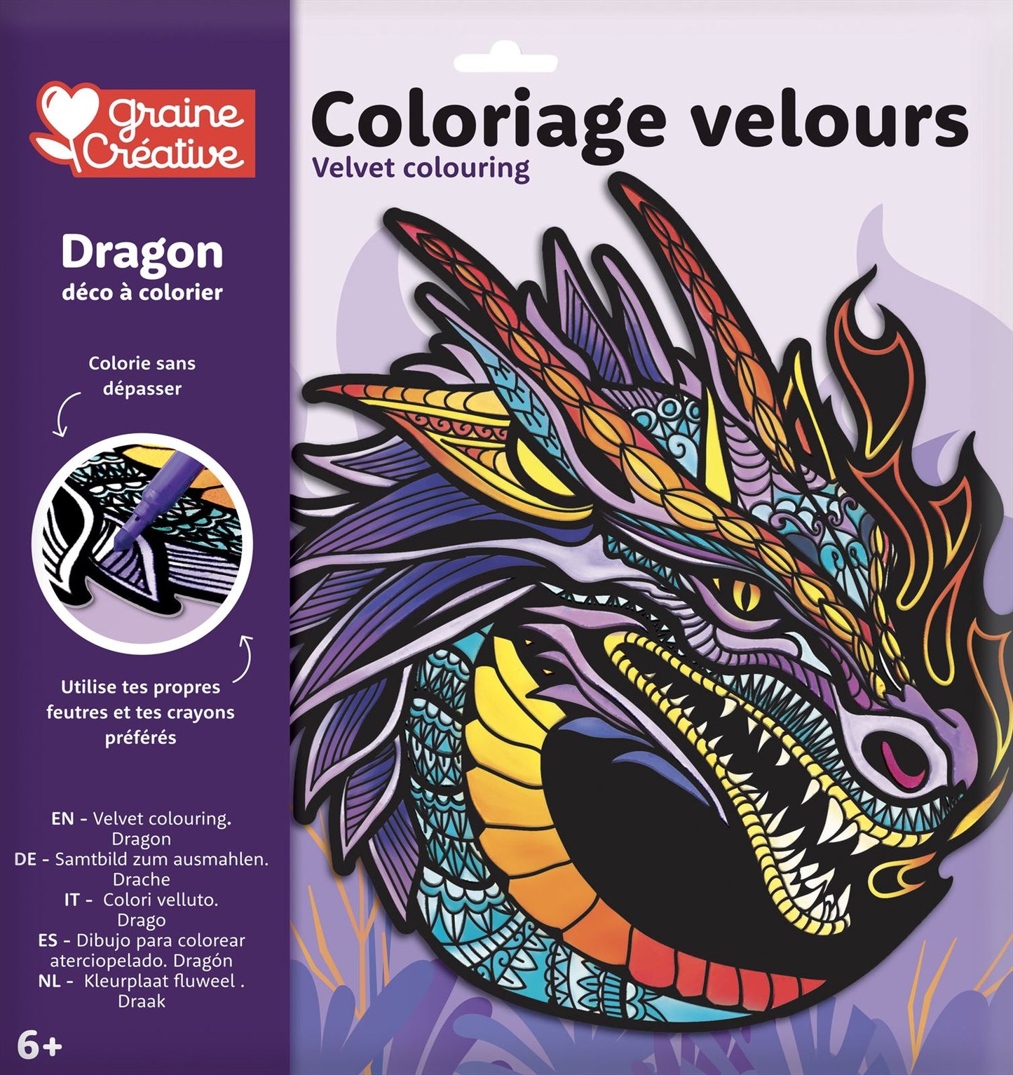 GC Velours Kleurplaat 30x30 cm - Draak