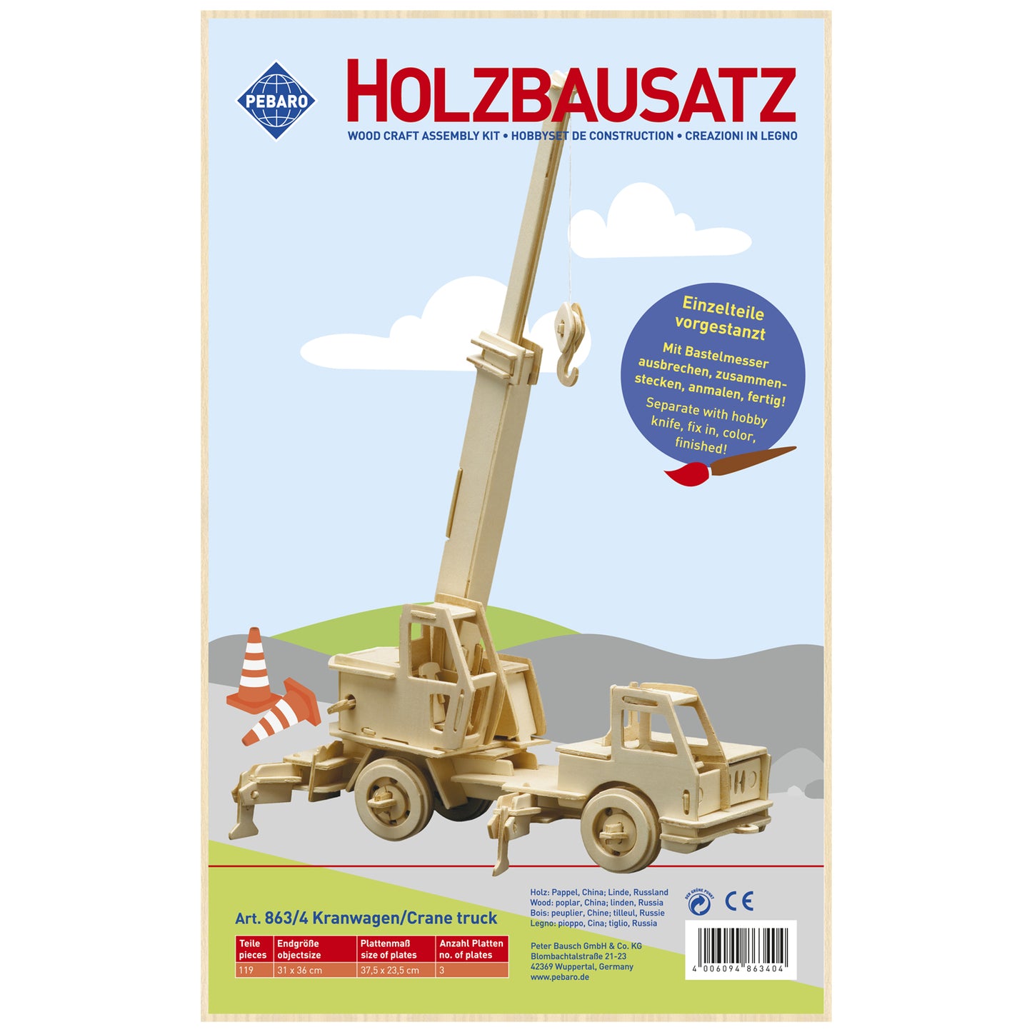 Pebaro Wooden Construction Set Telescopic Crane
